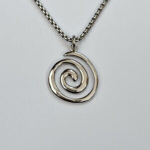 silver spiral pendant‎ necklace handmade stainless steel chain adjustable swirl